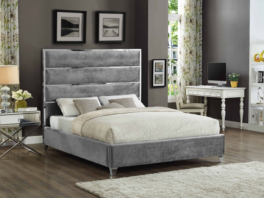 Grey Chrome Celebrity Platform Bed in King & Queen