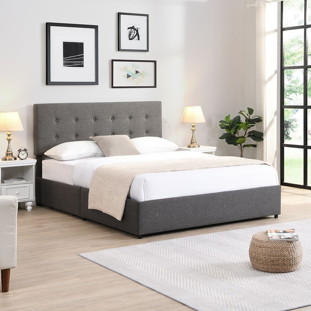 Grey 4 Storage Tufted Platform Bed ( In 3 Sizes)