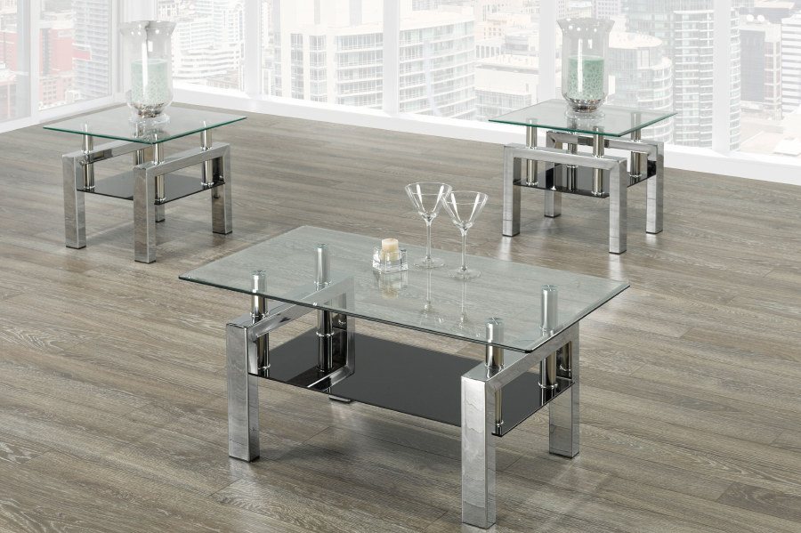 Glass Top, Chrome Base Coffee Table Set (3 PCS )