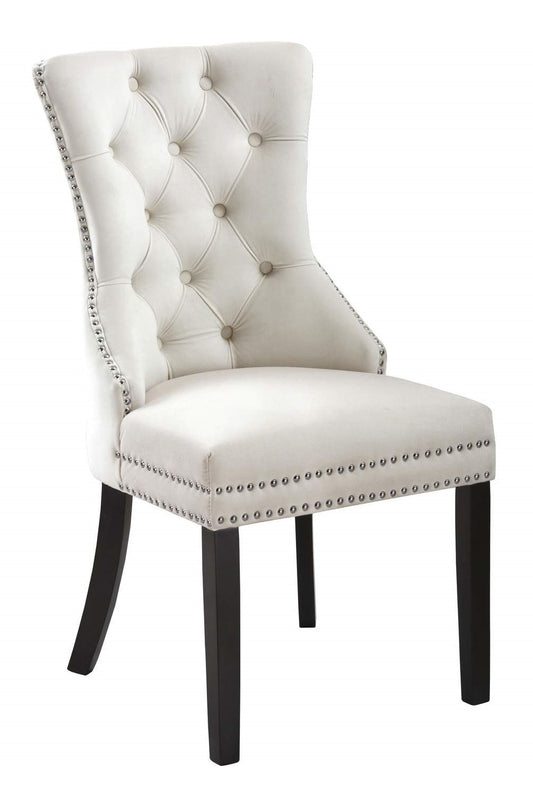 Cream Velvet Dining Chair with Nail Head Details (1 pc)