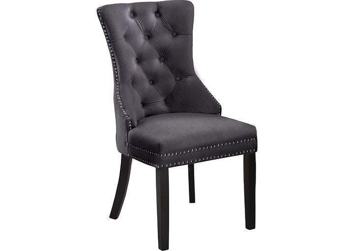 Grey Velvet Dining Chair with Nail Head Details (1 PC)