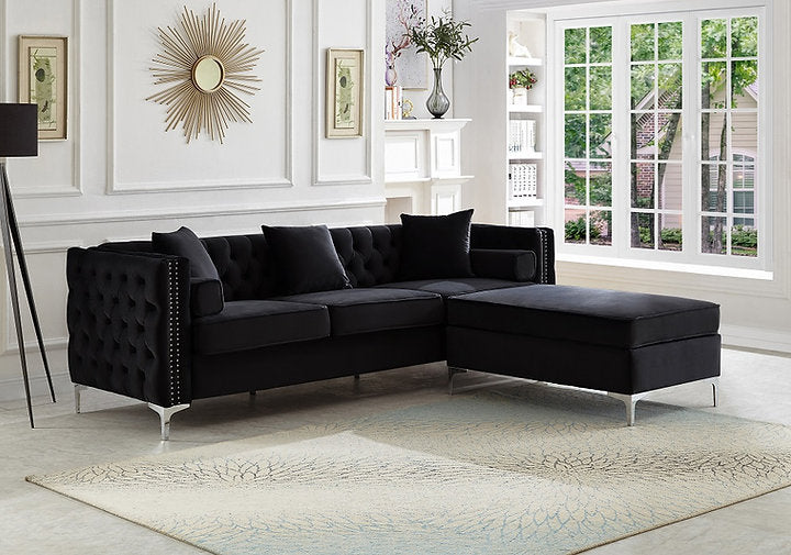 Sectional W/Reversible Chaise (Black Velvet)*Ottoman Sold Separately