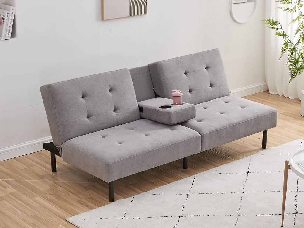 Split Back and Seat Design Sofa Bed with Memory Foam Cushion
Drop-Down Tray, 2 Cupholders In Soft Grey