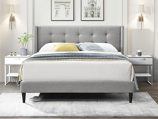 Mckenzie Grey Tuffed Bed in 3 Sizes