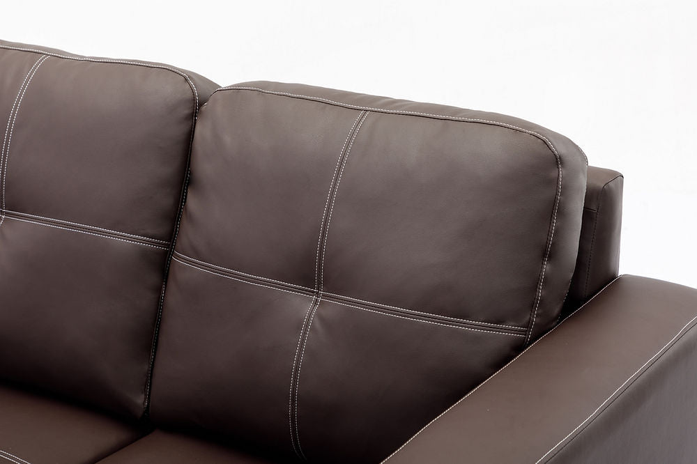 Reversible Sofa Sectional, Black Bonded Leather with Contrast Stitching