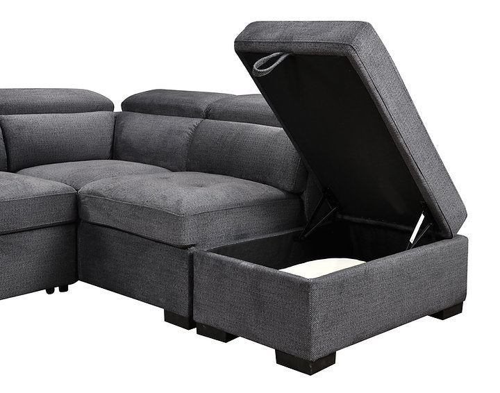 Left Hand Facing Chaise Sofa Bed Sectional,Large Lift-Up Storage Bench Compartment in Grey