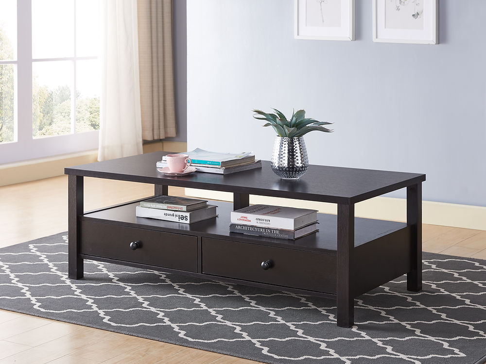 Espresso Coffee Table,
2 Pull-Out Storage Drawers,
Storage Shelf