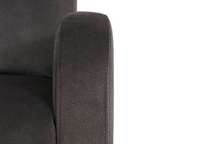 Recliner Chair with Pull Handle
Features Soft Charcoal Fabric 
Swivel Glider Mechanism
Zero Wallhugger. Soft Charcoal