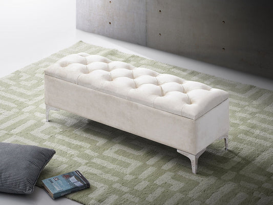 Accent Storage Bench (Cream Velvet & Nailheads)