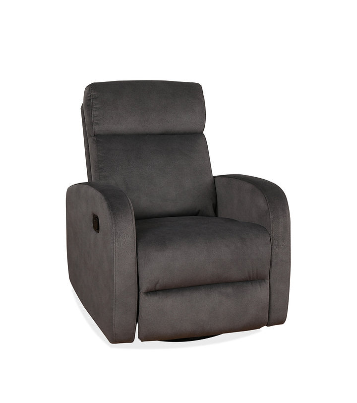 Recliner Chair with Pull Handle
Features Soft Charcoal Fabric 
Swivel Glider Mechanism
Zero Wallhugger. Soft Charcoal