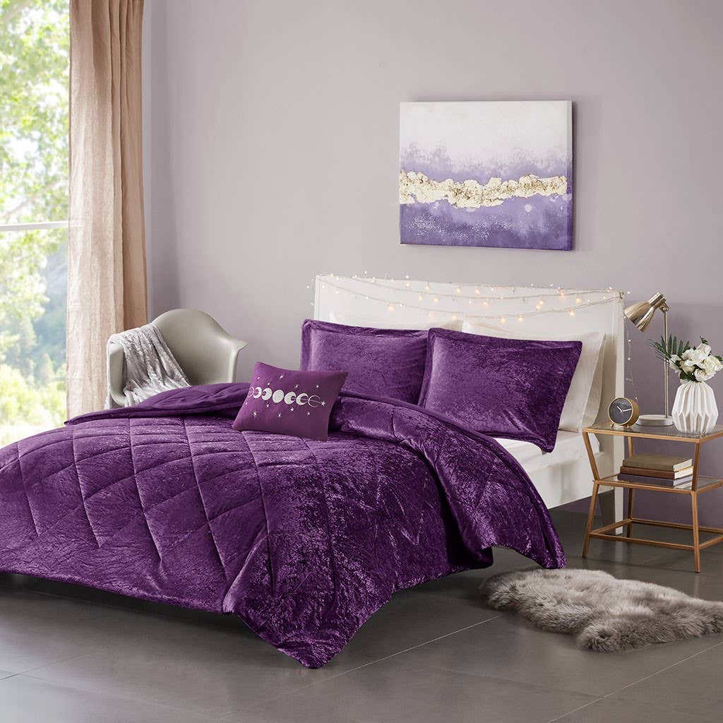 Crushed Velvet 4-Piece Comforter Set, Purple