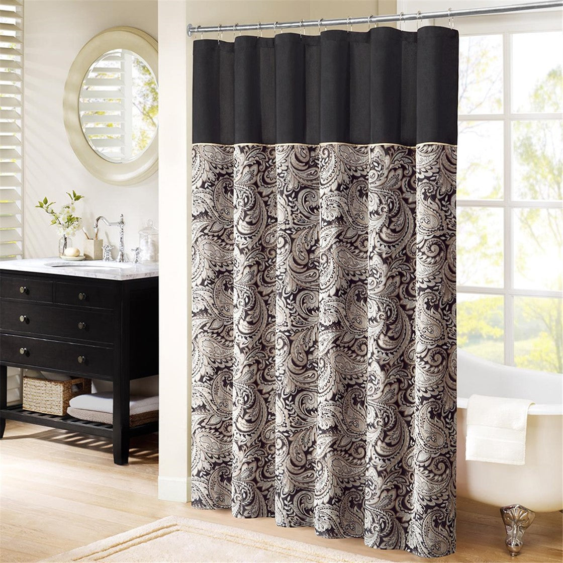 Traditional Silky Paisley Shower Curtain, Black