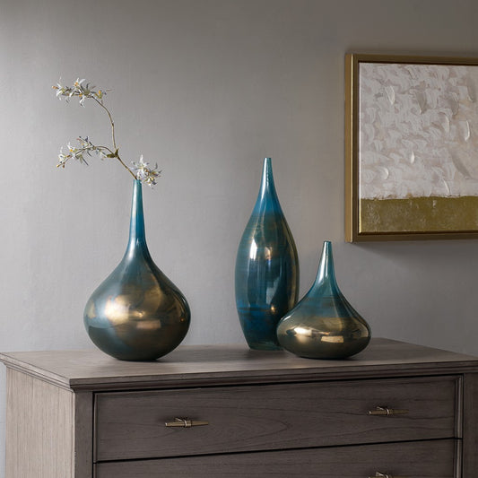 Handmade Blue Metallic Vases Set of 3