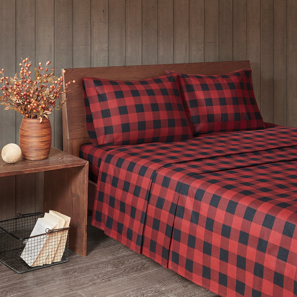 Cotton Flannel Winter Sheet Set, Red Buffalo Check