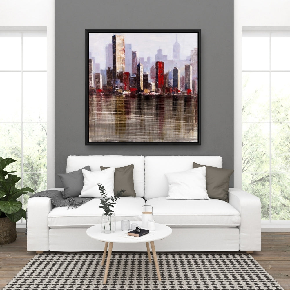 Industrial City Style | Framed Print On Canvas 36" X 36"