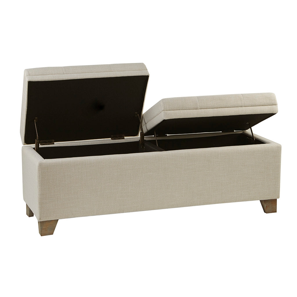 Upholstered Storage Bench Ottoman, Linen