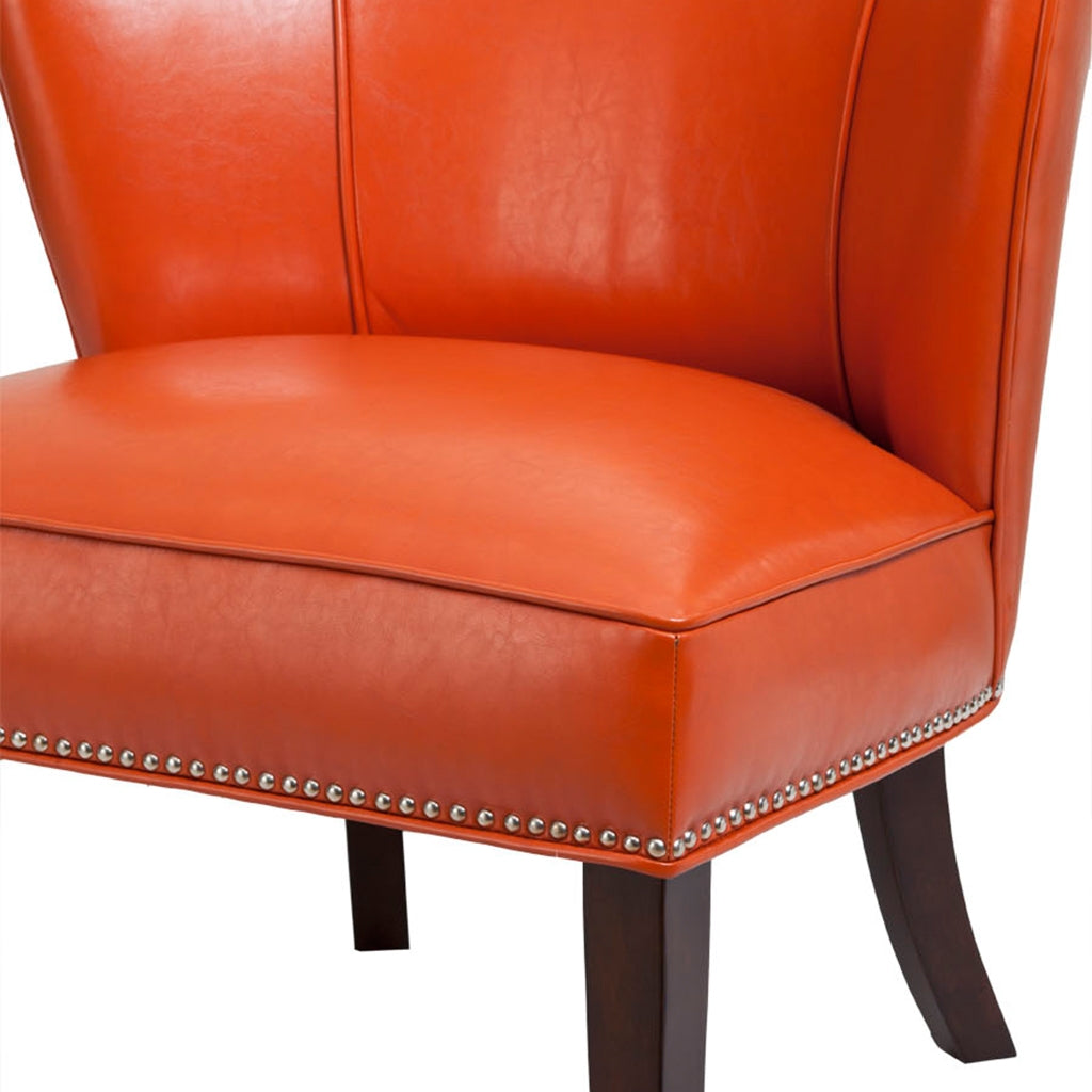 Faux Leather Concave Armless Accent Chair, Orange *