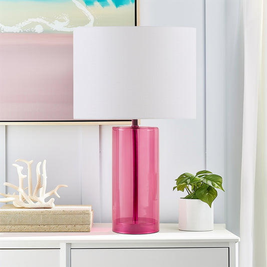 Drum Shade Glass Table Lamp, Pink