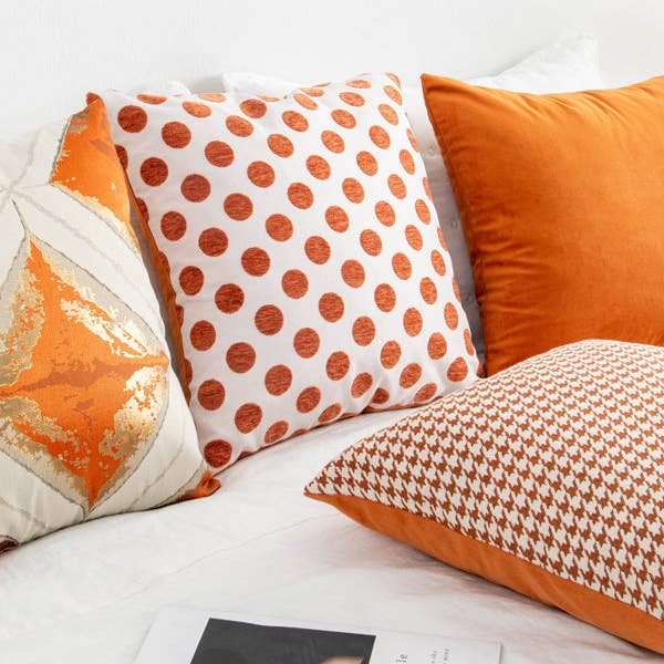 Multiple Geometric Pattern Orange Cushion Cover 18x18 Inch