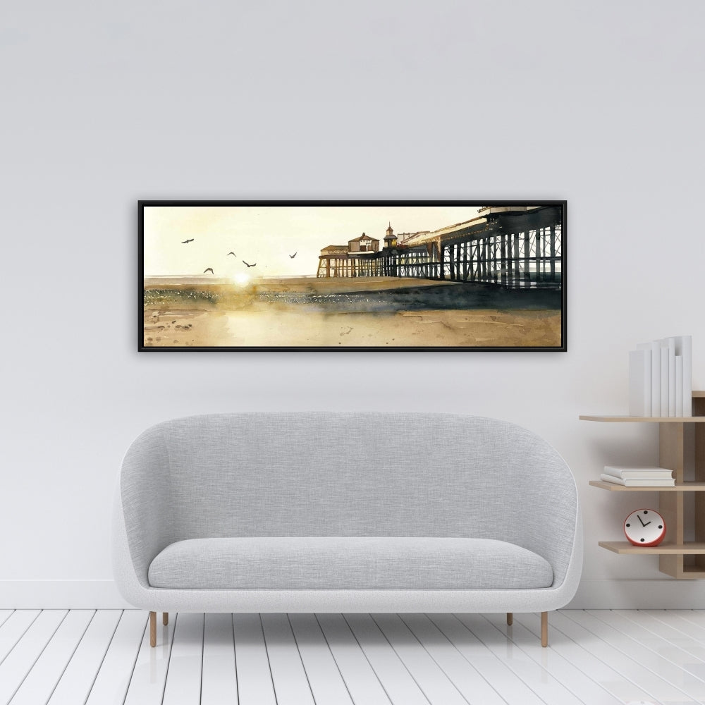 Sunset At the Beach | Framed Print On Canvas 16" X 48"