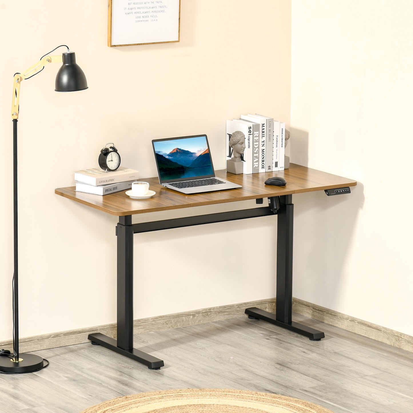 Vinsetto 55" Electric Height Adjustable Standing Desk Sit Stand Desk with Large Desktop, Motor, Stand up Desk for Home Office, Natural