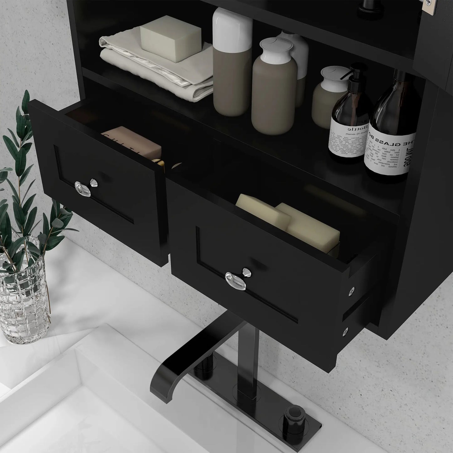 Medicine Cabinet, Bathroom with Shelf and Drawers in Black