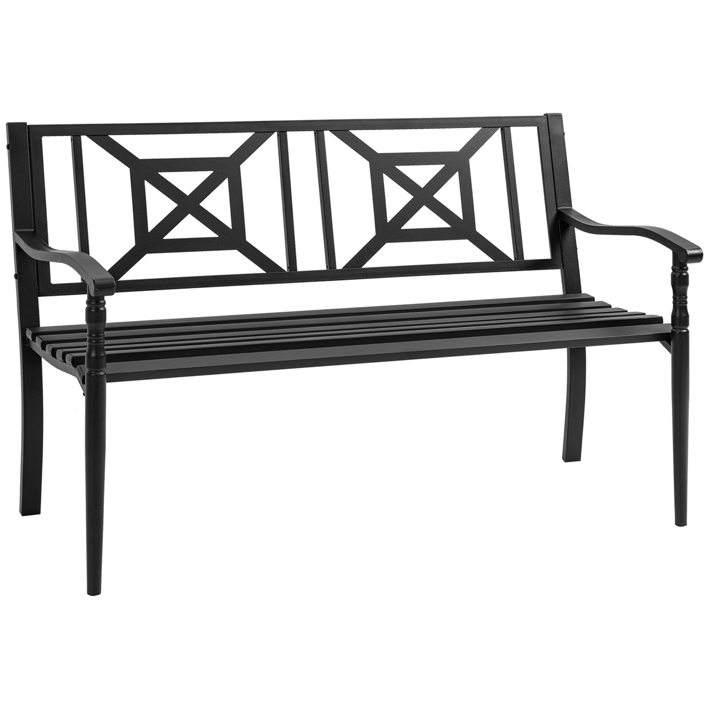 Outsunny Steel Garden Bench for Outdoor, 2-person Patio Bench, Loveseat Furniture for Lawn, Deck, Yard, Porch, Entryway, Black