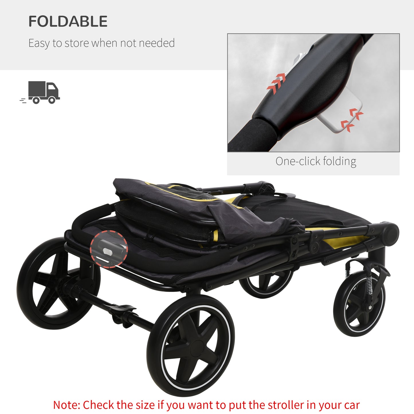 Pet Stroller with Universal Front Wheels, Shock Absorber, One-Click Foldable Dog Cat Carriage with Brakes, Storage Bags, Safety Leash for Large & Medium Dogs, Dark Gray