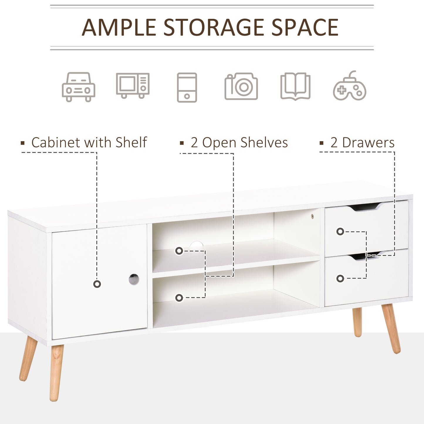 TV Stand for TVs up to 50", TV Cabinet with Shelves, Drawers and Cable Hole, Entertainment Unit for Living Room, White