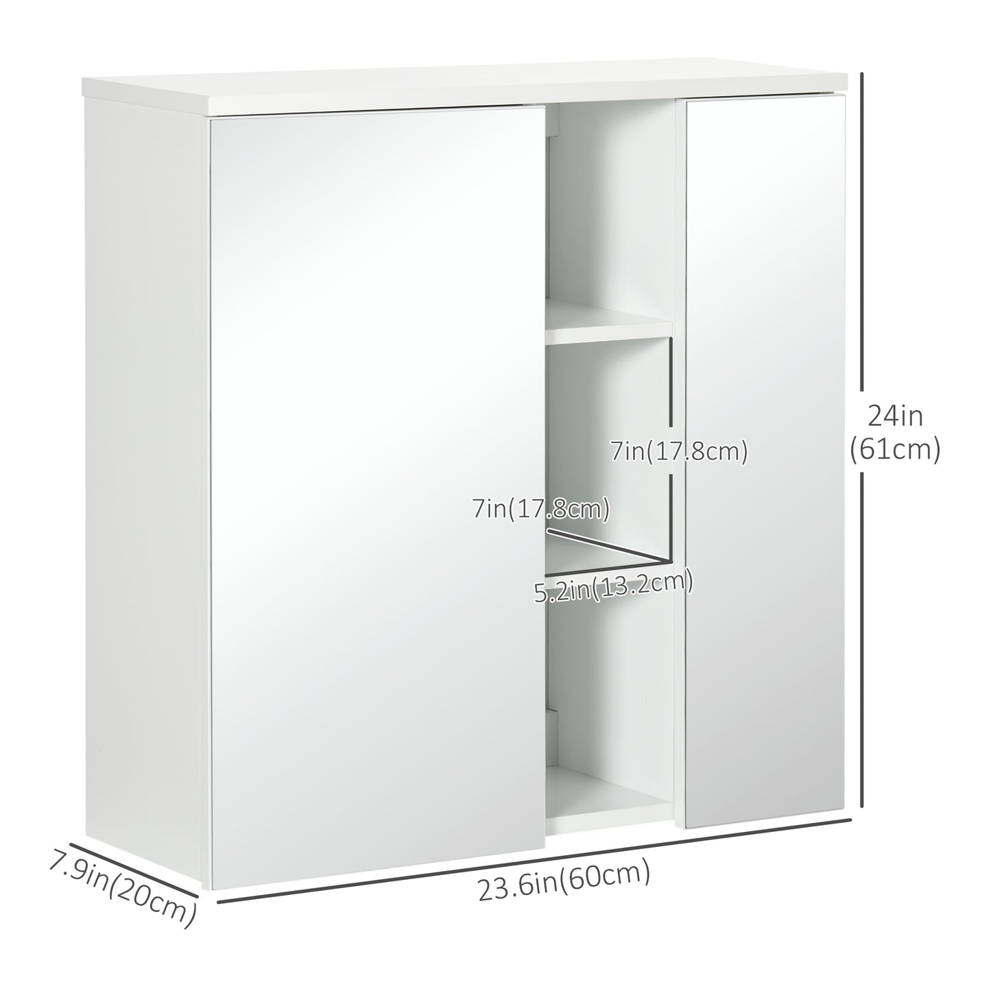 kleankin Wall Mounted Medicine Cabinet with Mirror Wall Mirror Cabinet with Doors 3 Open Storage and Adjustable Shelves White