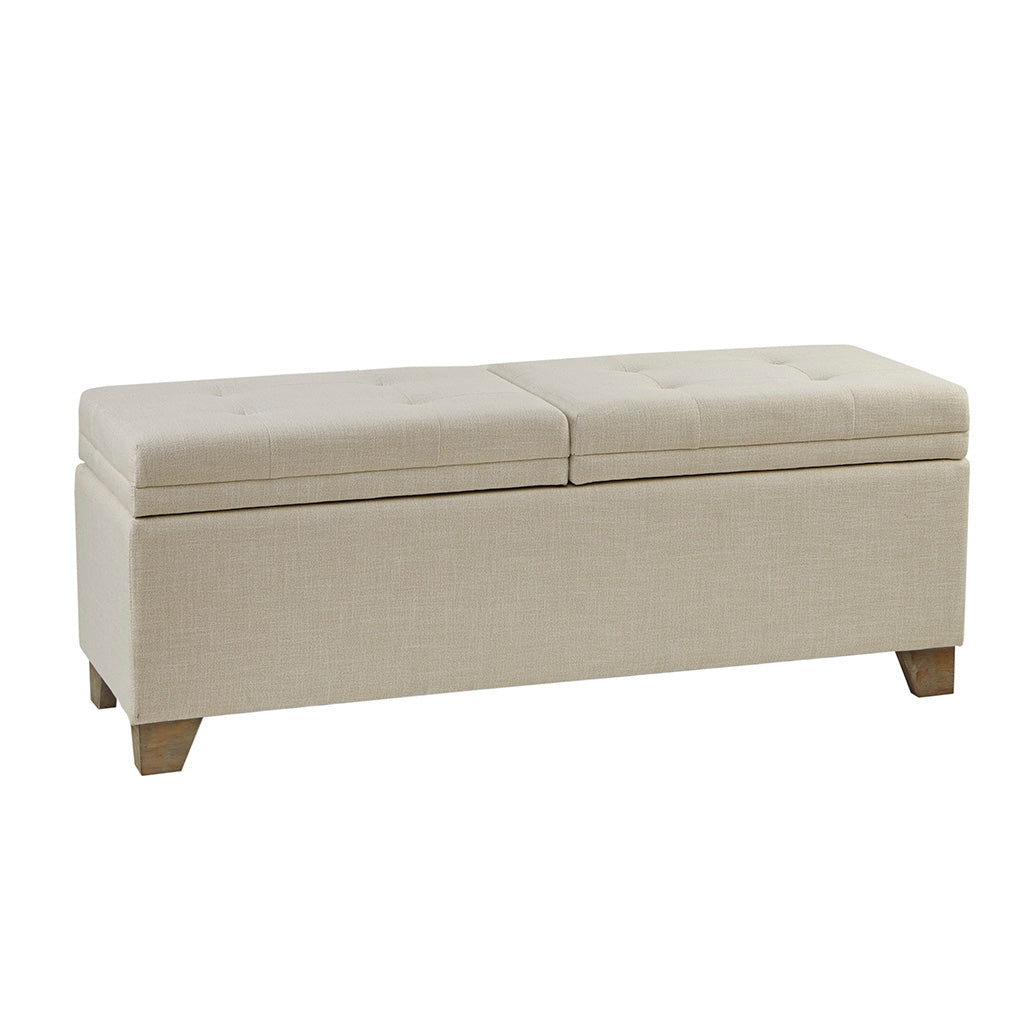 Upholstered Storage Bench Ottoman, Linen