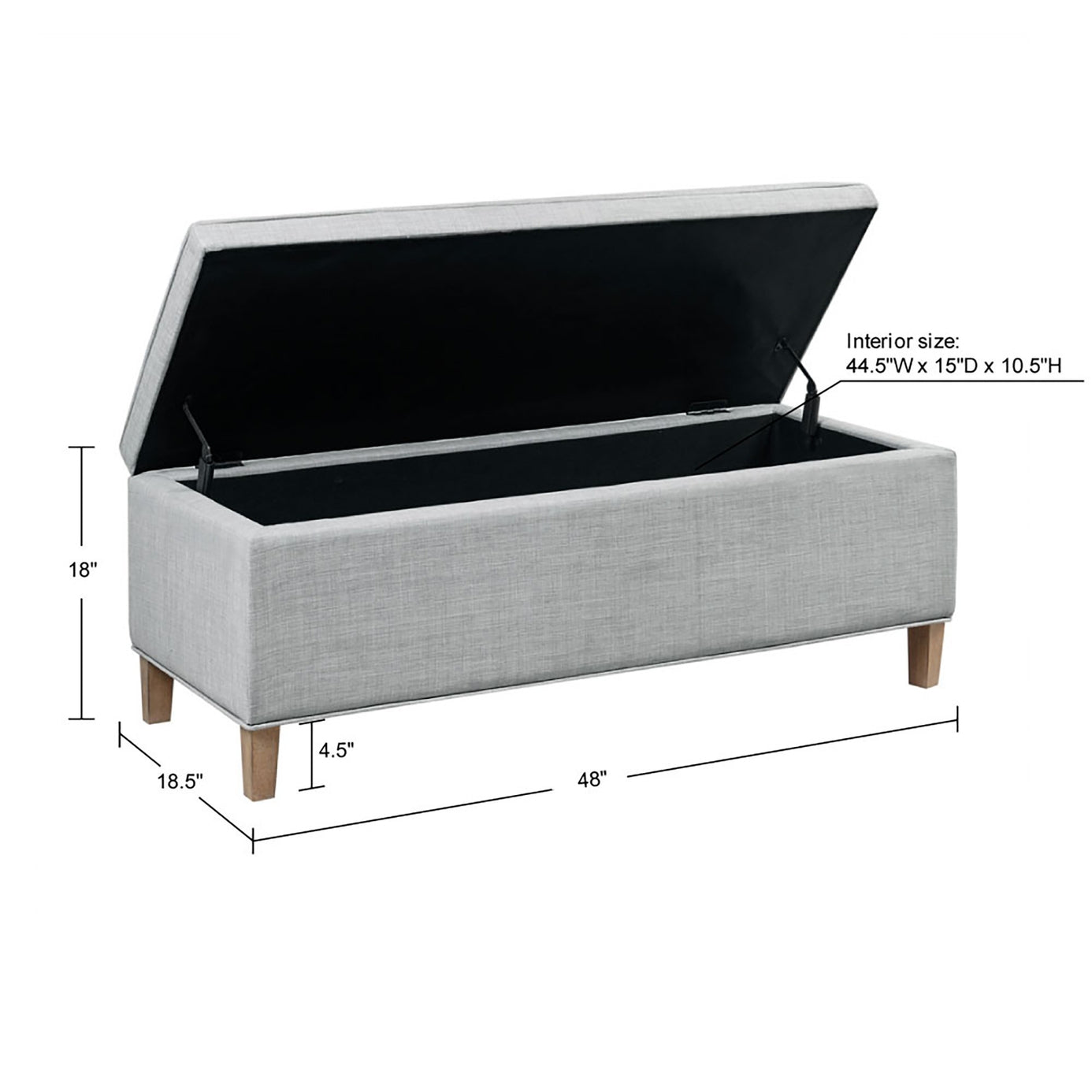 Transitional Upholstered Storage Bench, Grey