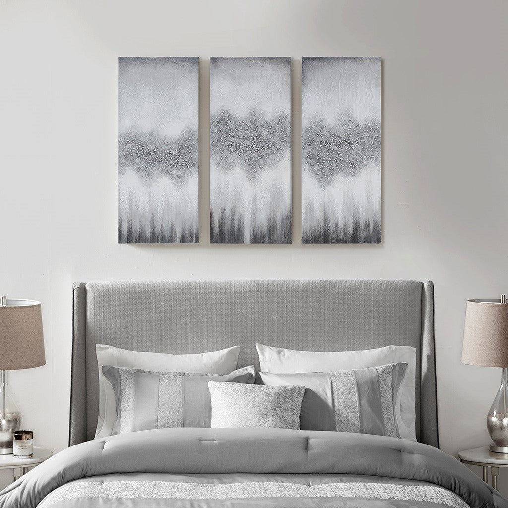 Hand Painted with Real Stone 3-Piece Wall Art, Grey