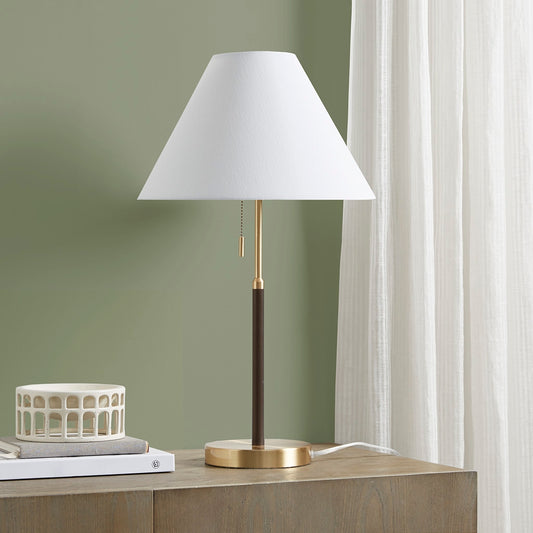 Mid-Century Pull Chain Table Lamp, Gold Brown