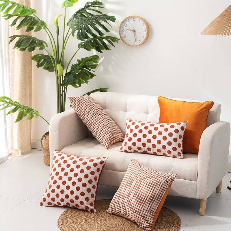 Multiple Geometric Pattern Orange Cushion Cover 18x18 Inch