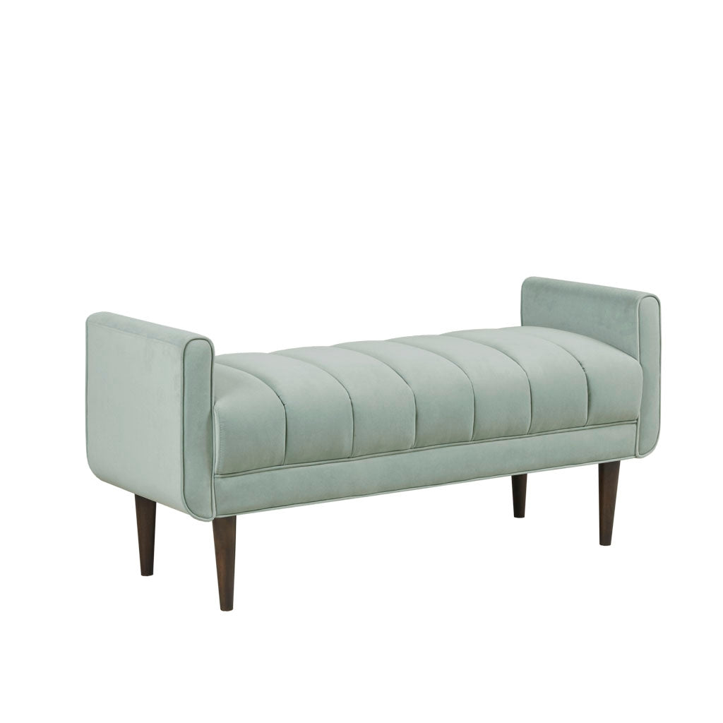 Velvet Upholstered Modern Accent Bench, Seafoam Green