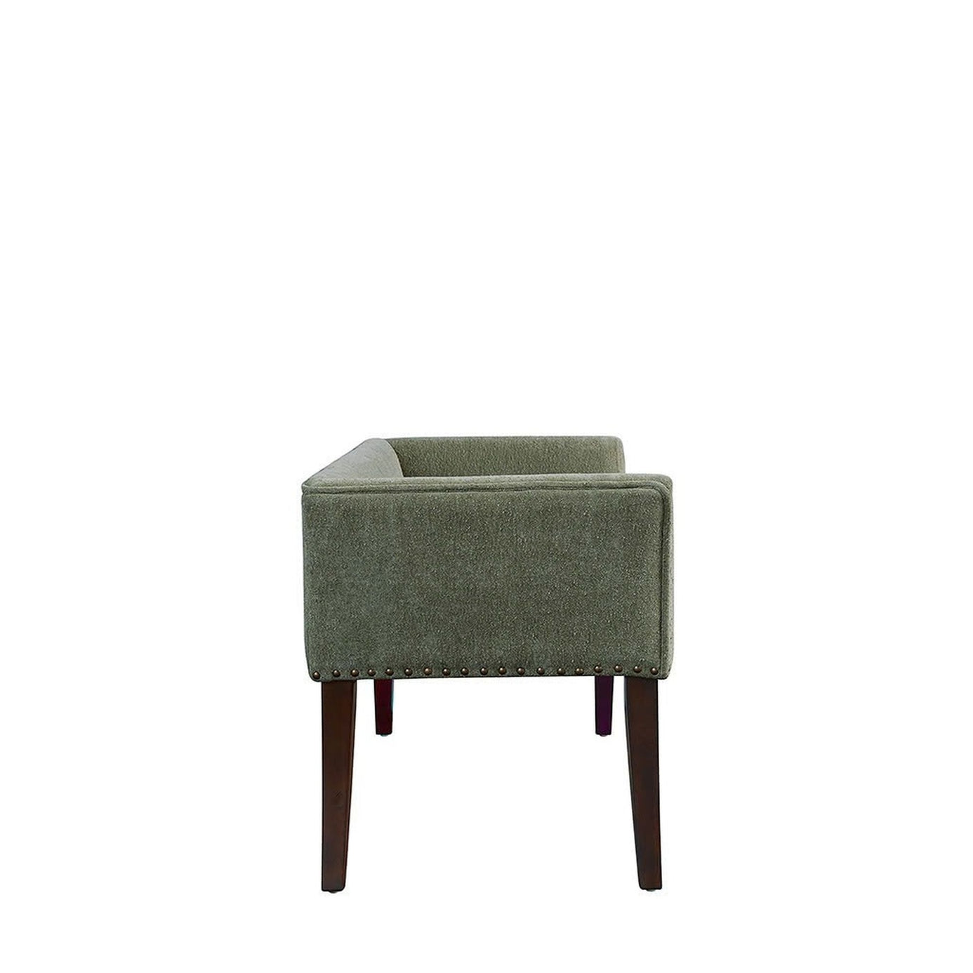 Green 49.5" Upholstered Bench with Back & Wood Legs