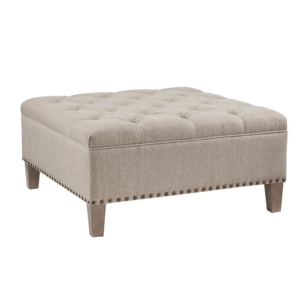 Reclaimed Bisquit Tufted Square Storage Ottoman, Taupe