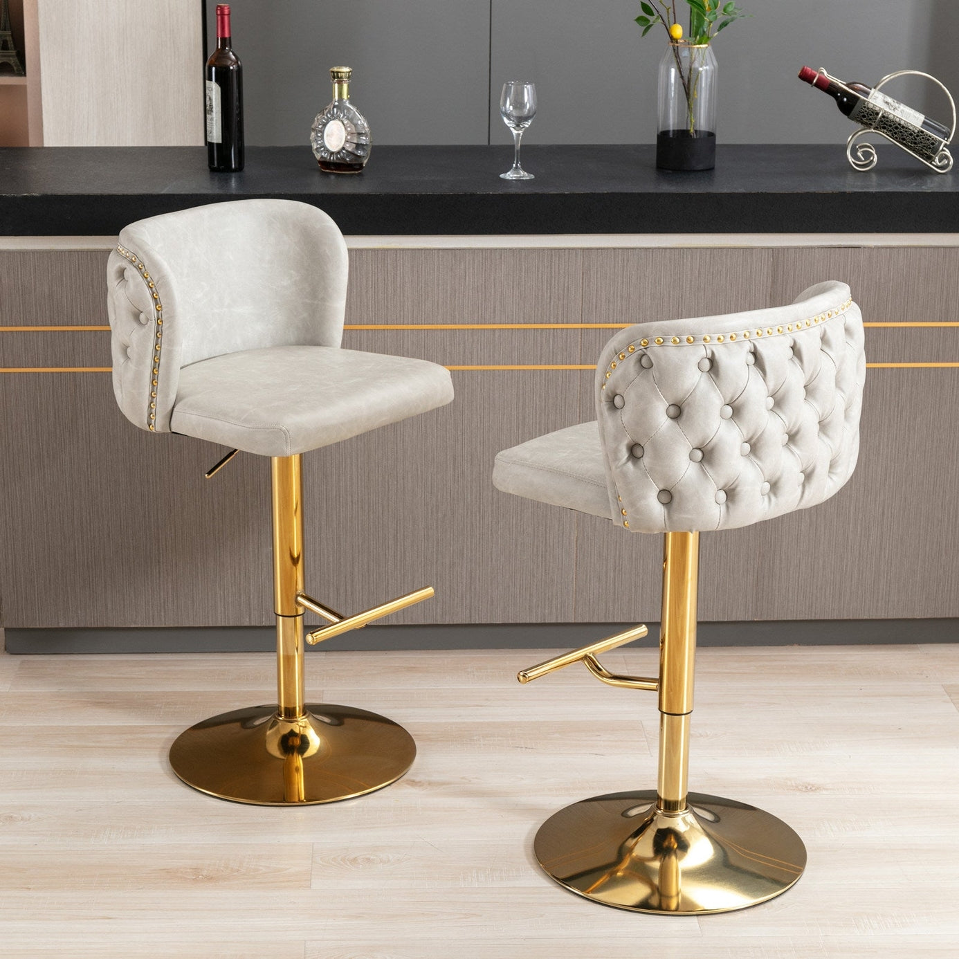 Set of 2 Modern Pu Upholstered Swivel Barstools