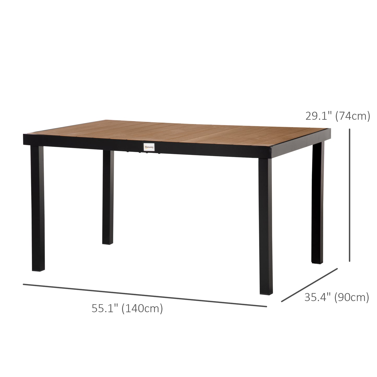 Outsunny Aluminum Outdoor Dining Table for 6, Patio Rectangular Table, 55" L x 35.5" W x 29.25" H, Natural