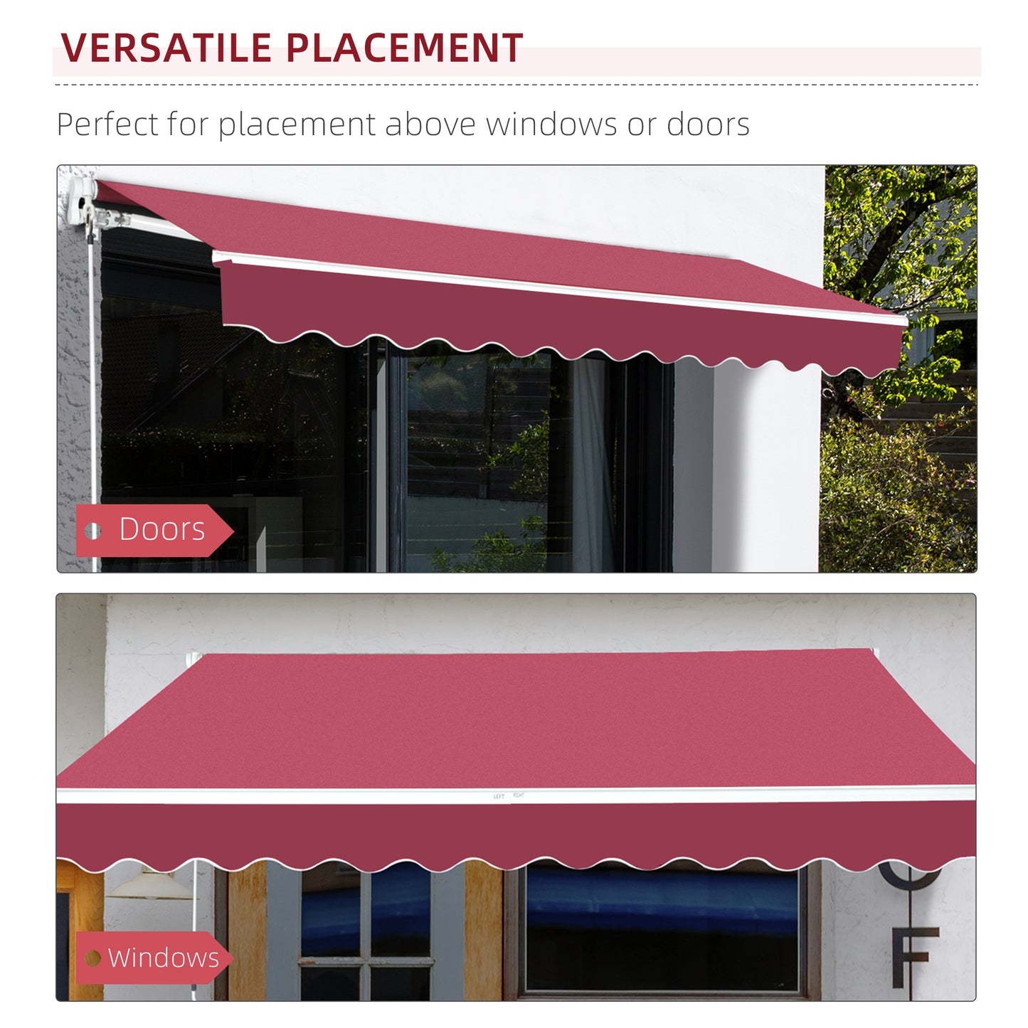 Outsunny 13'x8' Manual Retractable Patio Awning Water-resistant Sun Shade Outdoor Deck Window Door Canopy Shelter Aluminum Frame (Wine Red)