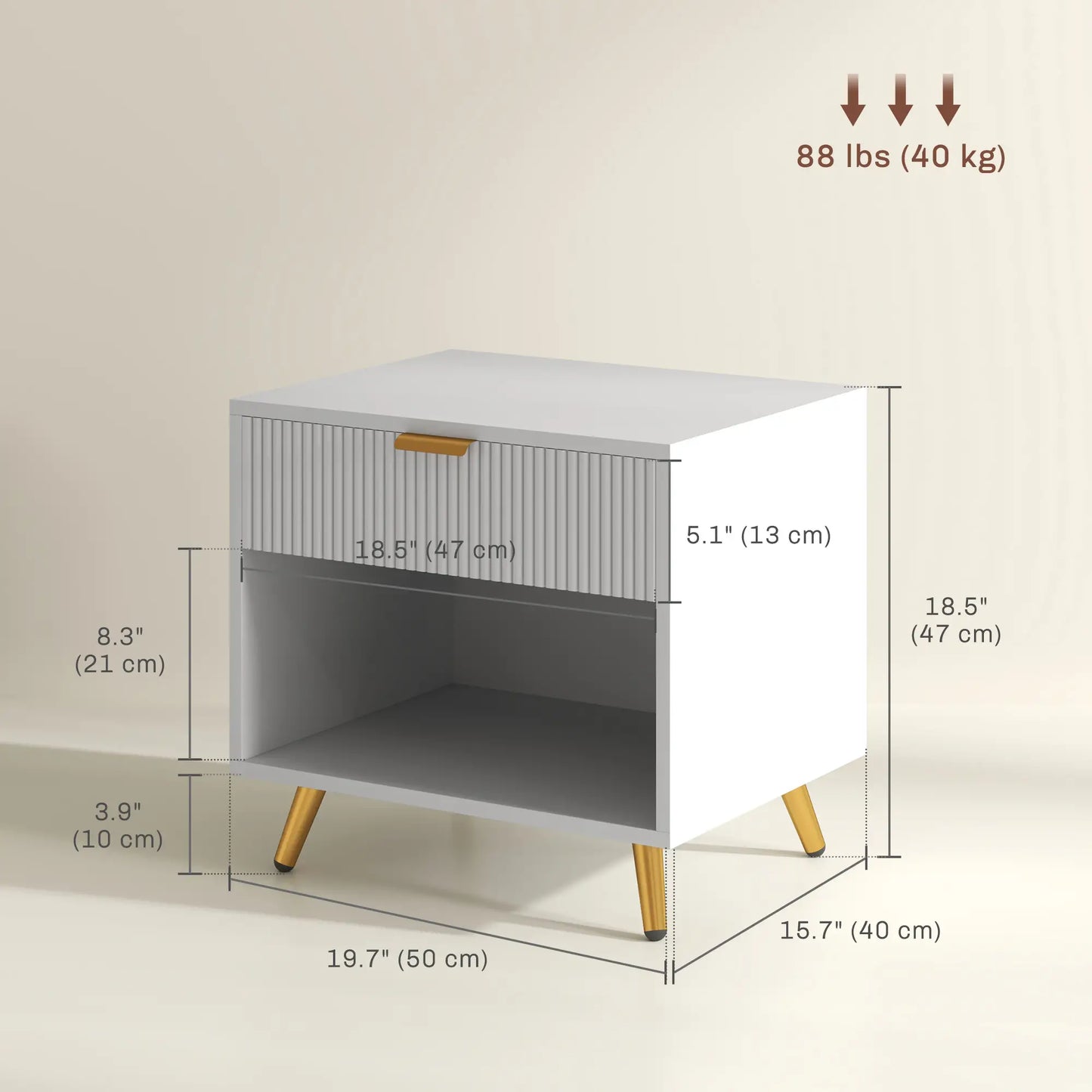 Nightstand with Fluted Panel, Bedside Table with Drawer and Open Compartment in White