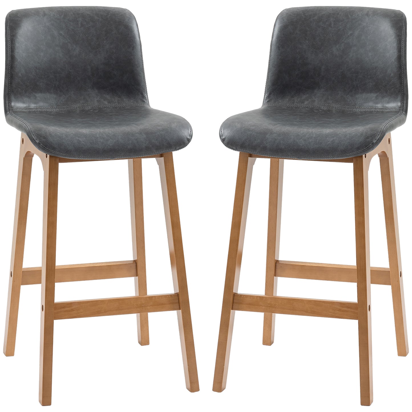 Modern Bar Stools Set of 2, Counter Height Bar Chair with PU Leather Wooden Frame Padding Seats for Dining Room Home Bar, Grey