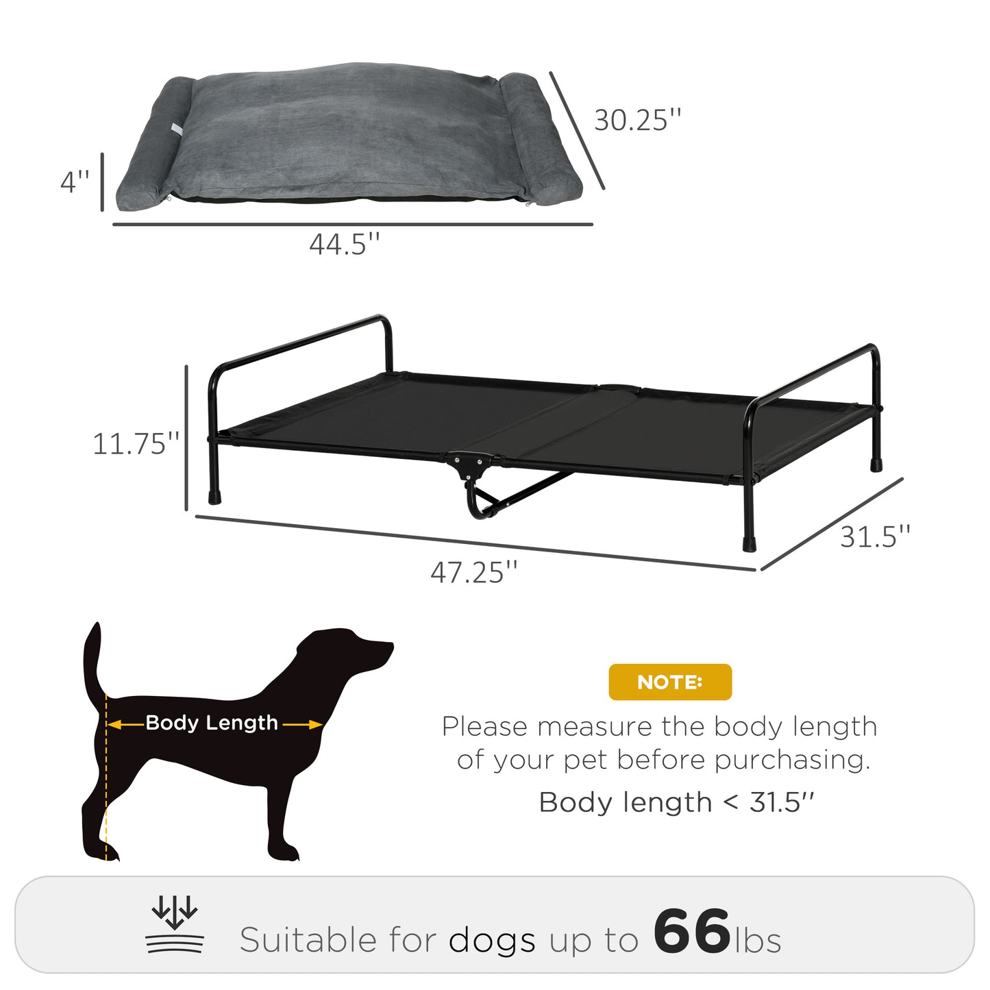 Elevated Dog Bed, Outdoor Dog Cot, Pet Mat, with Soft Cushion, Breathable Mesh, Washable Cover, for Extra Large-Sized Dog, Grey