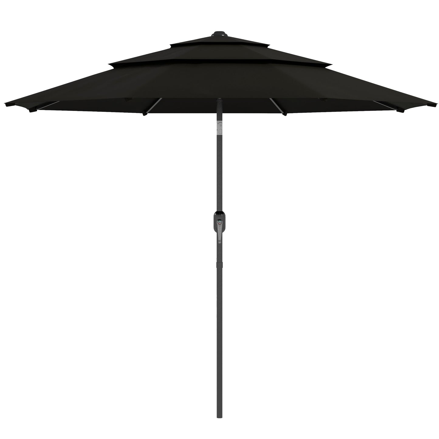 9FT 3 Tiers Patio Umbrella Parasol with Crank, Push Button Tilt for Deck, Backyard and Lawn, Black