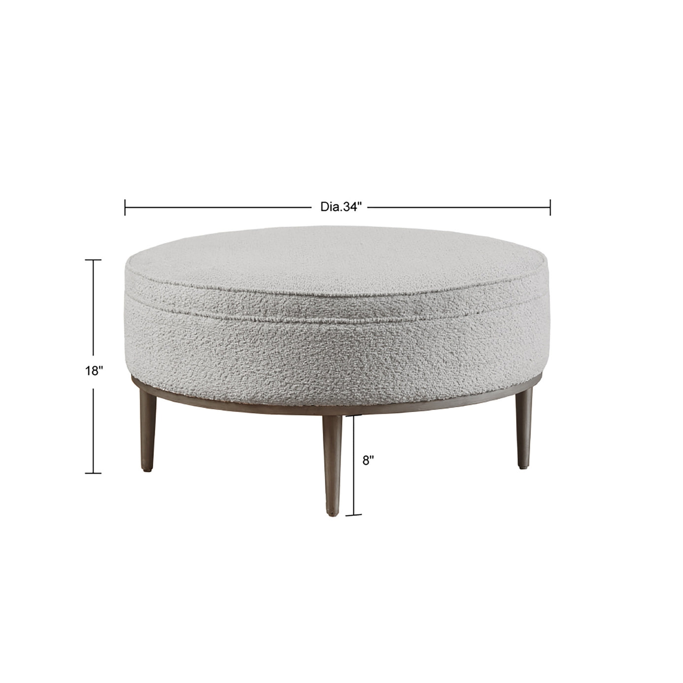 Round Boucle-Like Upholstered Cocktail Ottoman, Gray