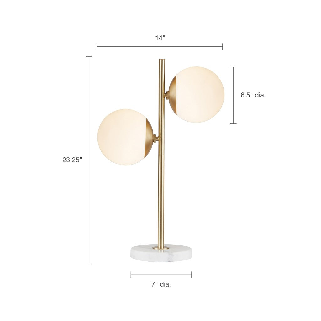 Dual White Glass Shades Gold Table Lamp