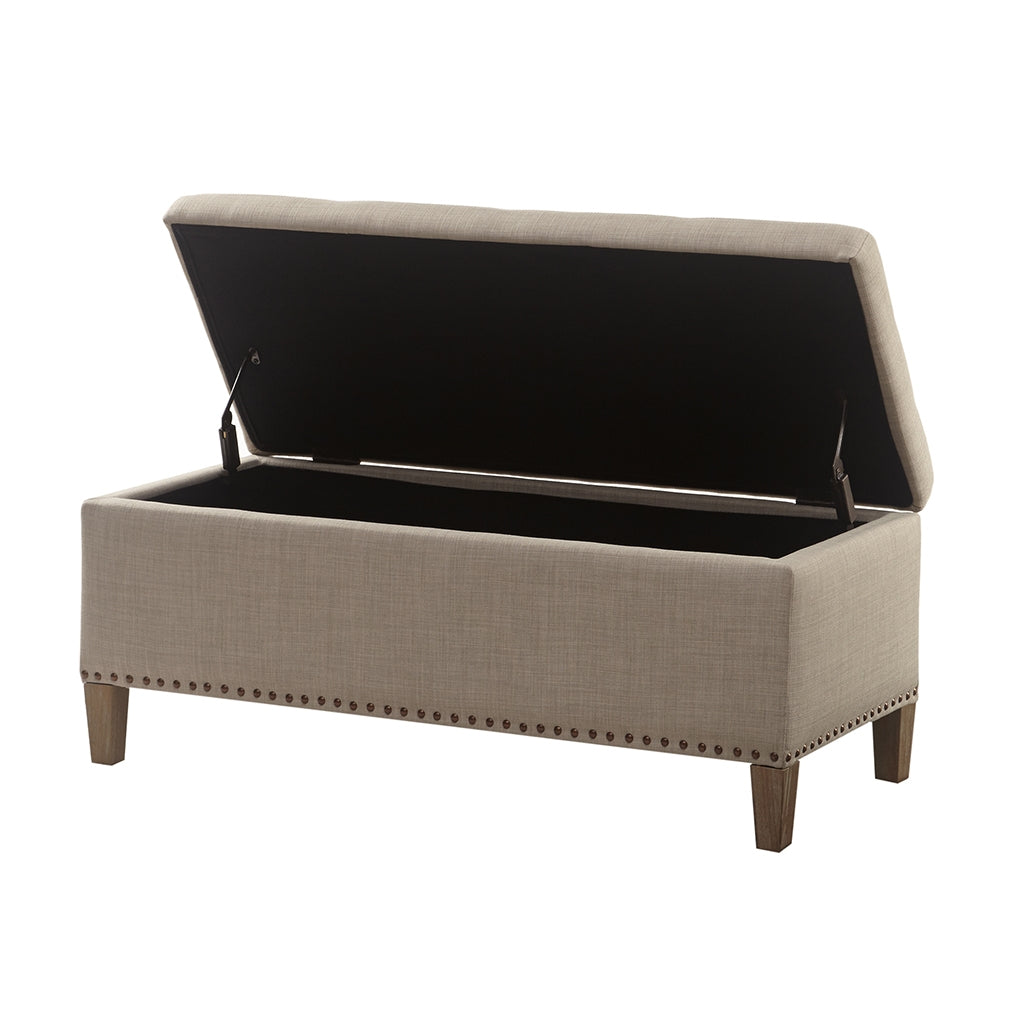 Tufted Accent Ottoman Bench with Interior Storage, Natural