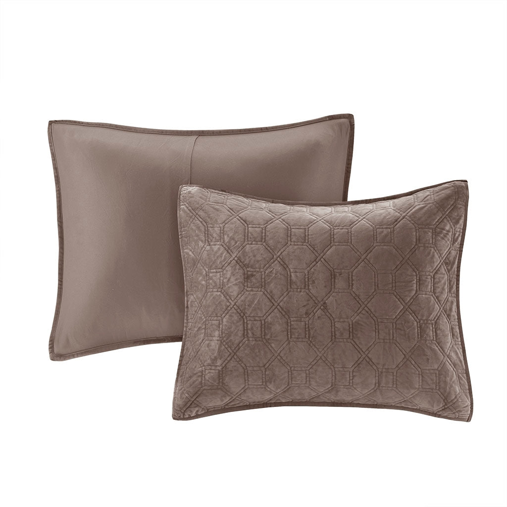 Velvet 3-Piece Quilt Set, Taupe