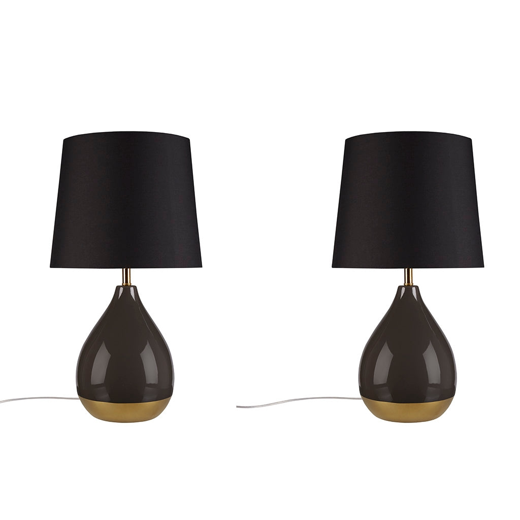 [Set of 2] 2-Tone Ceramic Teardrop Table Lamp, Black